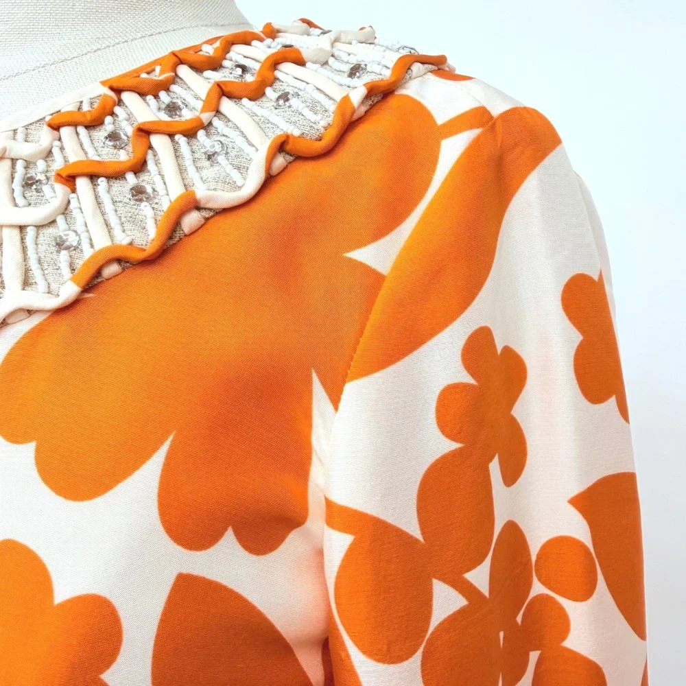 Tory Burch White and Orange Floral Mini Dress